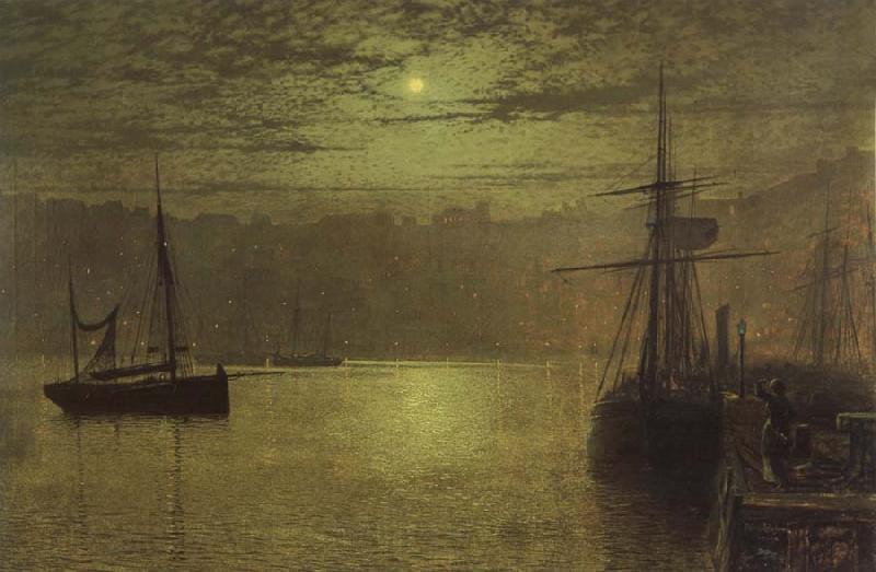 Atkinson Grimshaw Lights in the Harbour Spain oil painting art
